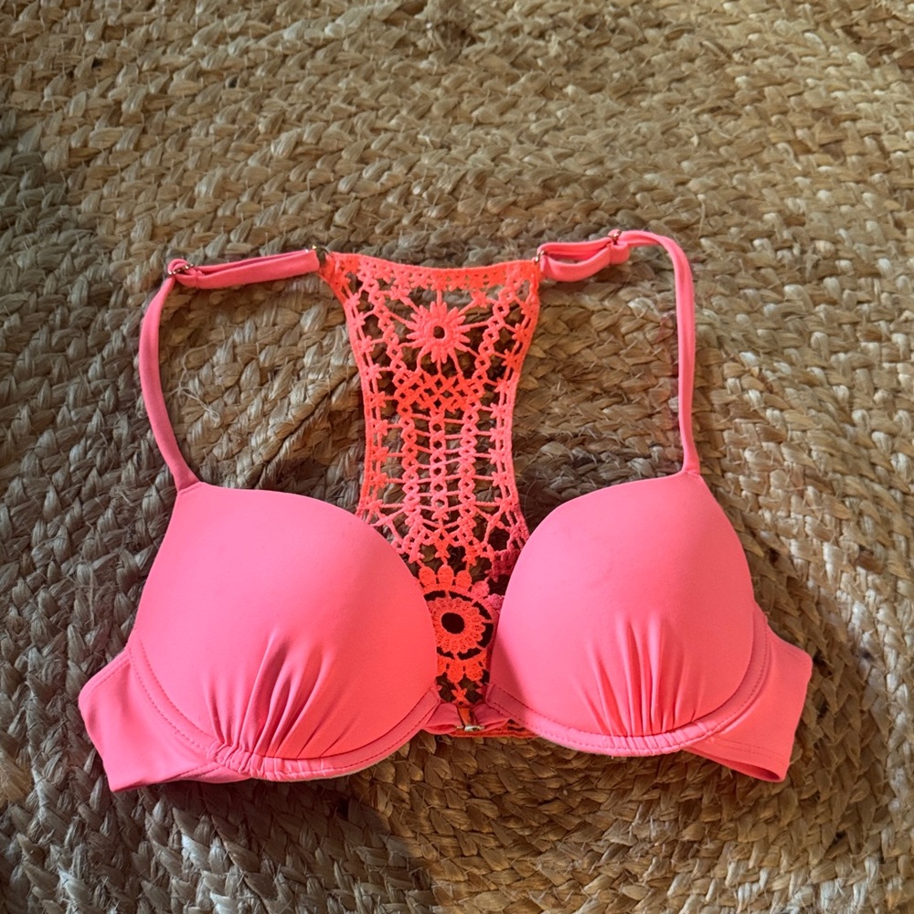 Women's Pink Lace-Back Push-Up bathing suit top